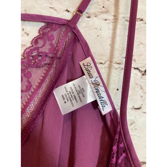 Linea Donatella Nightgown Womens‎ Medium Berry Satin & Lace Babydoll Romantic - Picture 3 of 15
